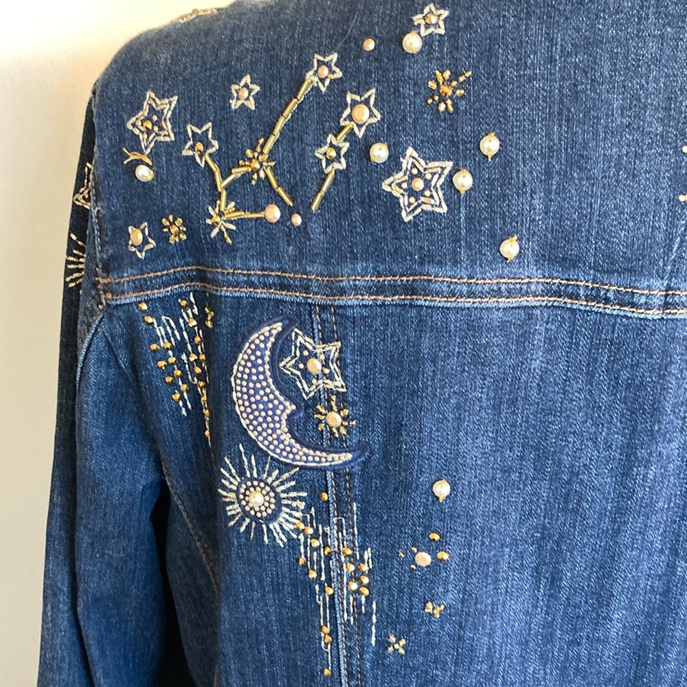 Chico's Blue Embroidered Jean Jacket - Picture 7 of 9